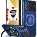 for Samsung Galaxy S22 Plus Case Magnetic Compatible with Wireless Charging,Phone Case with Screen Protector,Built-in Kickstand Ring Military Grade Drop Shockproof Heavy Duty Protection Blue