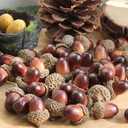 100pcs Simulation Artificial Lifelike Small Acorn with Natural Acorn Cap for DIY Decoration Crafting Home House Kitchen Decor - Fake Fruit Props Acorns