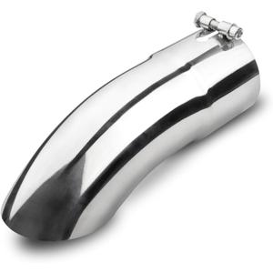 Vurkcy 4 inch Inlet Curved Exhaust Tip, 4" Outlet 12" Overall Length Stainless Steel Turn Down Exhaust Tail Pipe, Bolt-On, Sleek Angle Cut, Polished Tailpipe, Silvery
