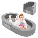 Toddler Travel Bed-Portable Toddler Bed, Foldable 2-in-1 Travel Toddlers Kids Sofa, Soft Foam Toddler Cot with Washable Cover, Convertible Sofa for Toddler and Kids for Indoor&Outdoor Use (Grey)