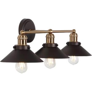 JONATHAN Y JYL7428C July 26.5" 3-Light Metal Shade Farmhouse Sconce Contemporary Transitional 2200K Edison 25W Bulbs for Bedroom Living Room Bathroom, Vanity Lighting, Oil Rubbed Bronze/Brass Gold