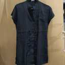 Women Swimsuit Coverup Button Down Bathing Suit Cover Ups V Neck Beach Bikini Swimwear Short Sleeve Summer Dress Black S