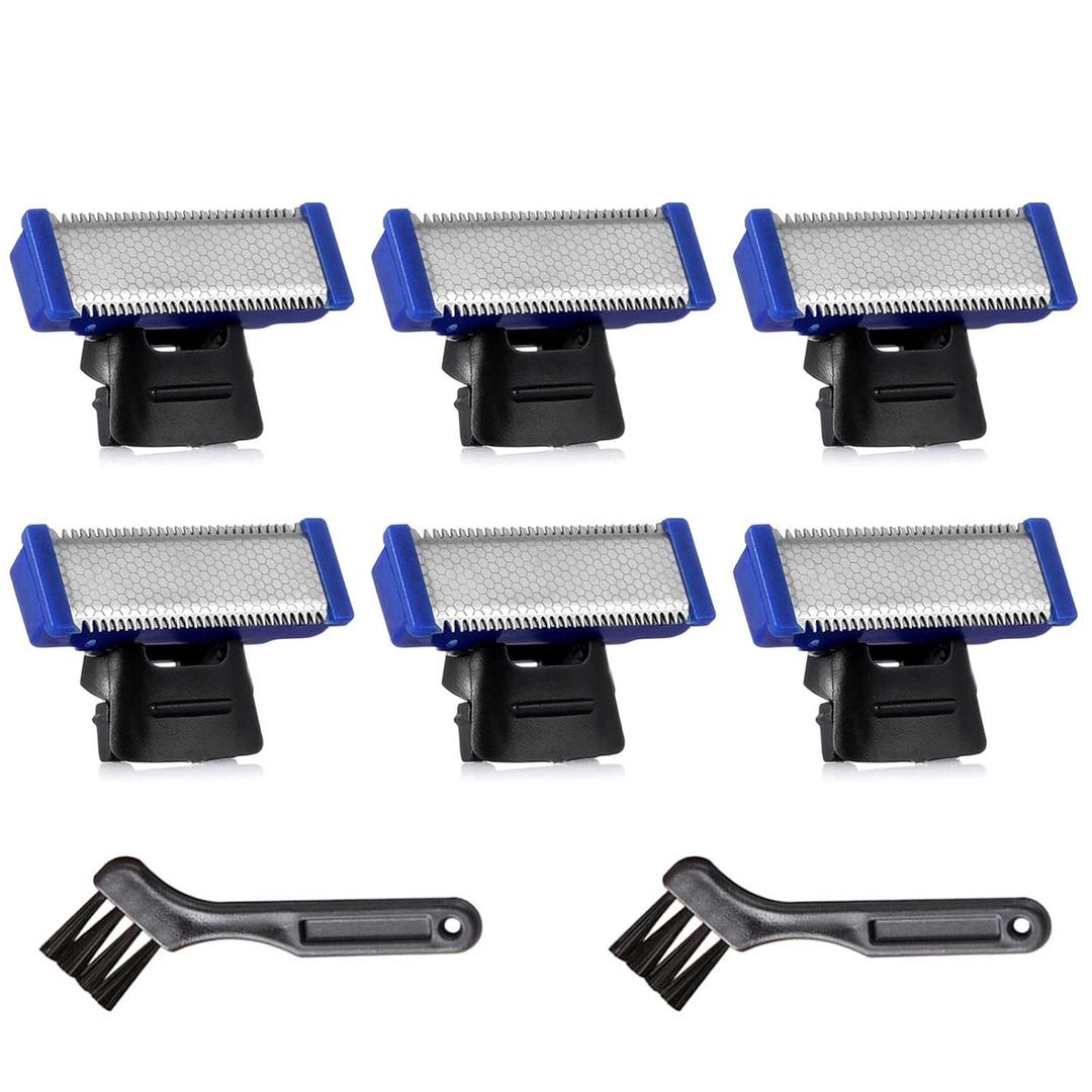 6PCS LinMei Replacement Shaver Heads for 1st Generation Micro Touch Solo Men's Trimmer with 2 Cleaning Brushes (Blue)