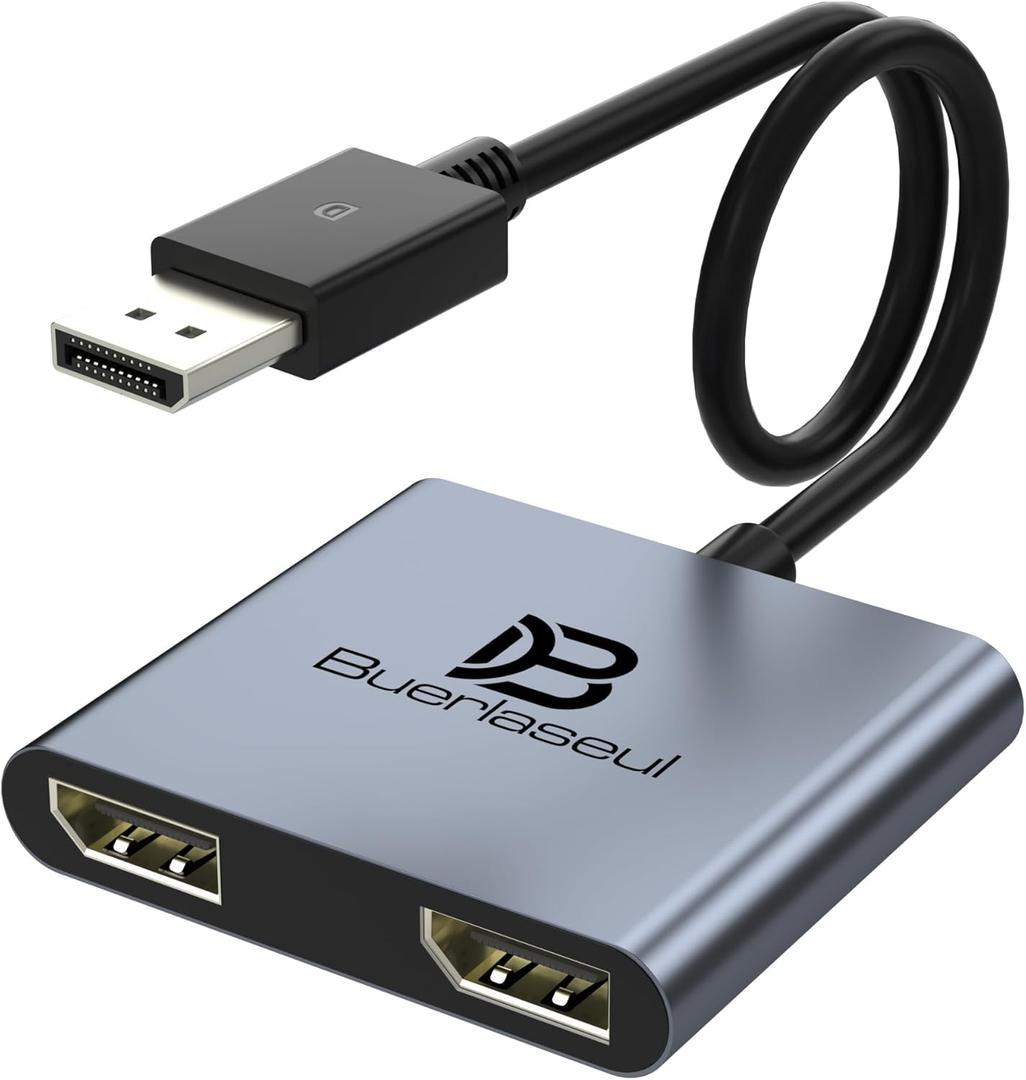 DisplayPort Splitter for Dual Monitors, DisplayPort to Dual DisplayPort Splitter Adapter 4K@120Hz, Monitor Splitter SST/MST Extended Display, DP MST Hub for PC, Laptop,Graphics Card and More