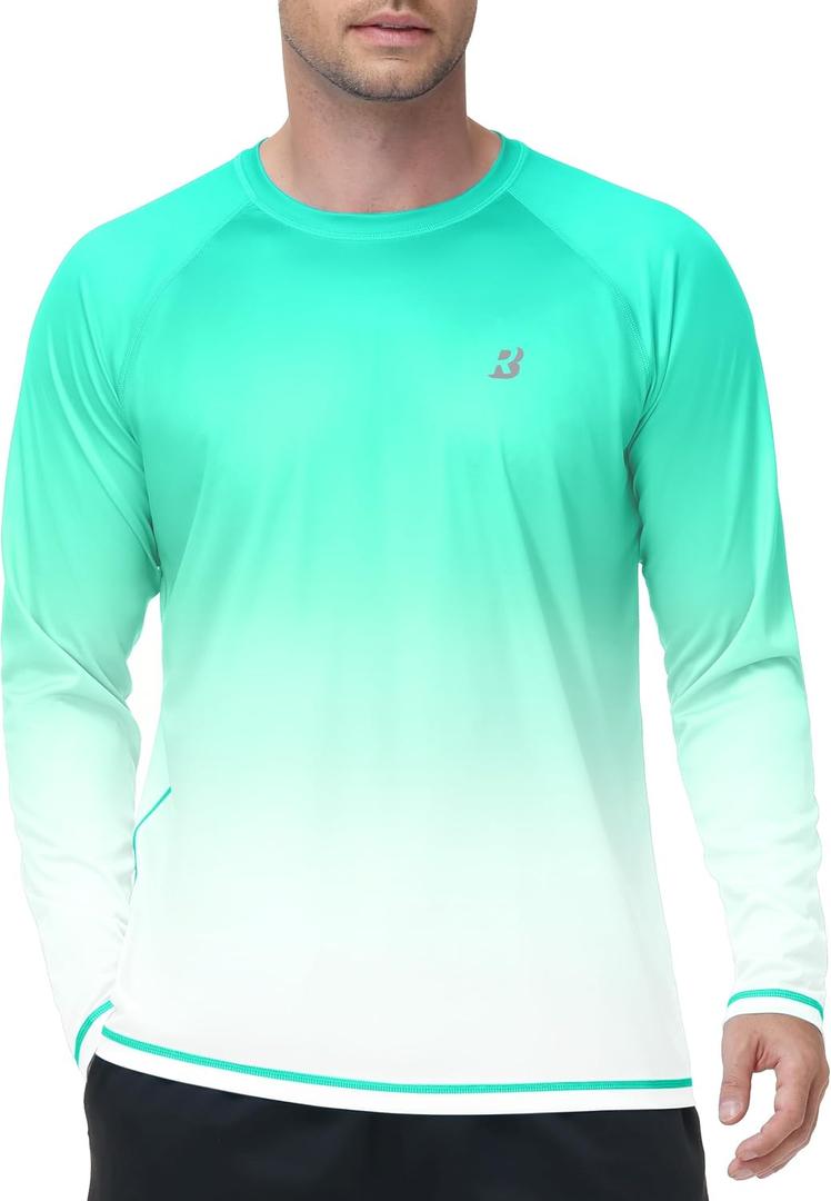Roadbox Men's UPF 50+ Swim Shirts, Long Sleeve UV Sun Protection Rash Guard, Quick Dry SPF T-Shirt for Beach Surfing Fishing (L)