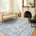 Fame Living Cream Beige Oushak Rug, Modern, Vintage, Turkish, Eclectic, Floral, Pastel, Washable, Large Area Rugs for Living Room, Dining, Bedroom, Girls, Boys, 7'5"x9'8", 7'6" x 9'11"
