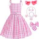 Princess Costumes Novelty Movie Cosplay Plaid Slip Dress Kids Birthday Fancy Girls Pink Costume with Accessories 3-10Y (Barbi)