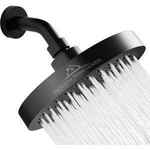 Rainfall Shower Head - 6" High Pressure Shower Heads - 2.5 GPM Shower Heads with Anti-Clog 90 Rubber Jets - 360 Rotation Adjustable Shower Head - Rustproof Bathroom Shower Head (Black)