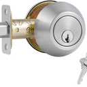 1 Side Keyed Deadbolt Lock,Single Cylinder Dead Bolt, Satin Nickel Round Exterior Keyed Front Entry Inside Door Deadbolt