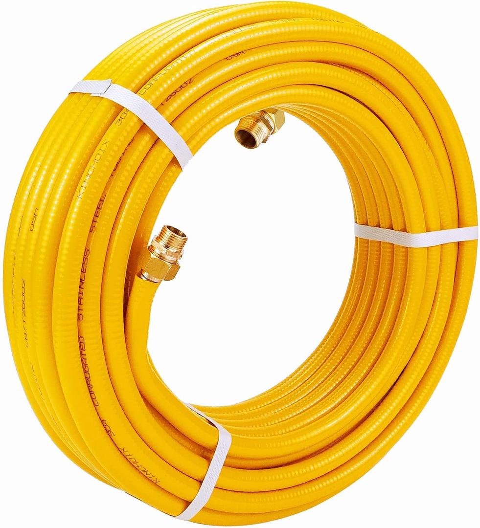 CSST Corrugated Stainless Steel Tubing 100 Ft 3/4" Flexible Natural Gas Line Pipe Propane Conversion Kit Grill Hose with Male Adapter Fittings