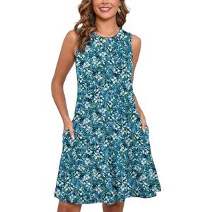 Heymoments Women's Summer Sleeveless Crewneck Dresses Casual Loose Fitted Tank Sundress with Pockets (M)