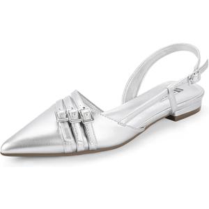 IDIFU Slingback Flats for Women Pointed Toe Ballet Flats Shoes Women Dressy Comfortable Casual Flat Dress Shoes for Women Office Work Wedding Bridal Cute Fashion Slip on Buckle Flats (7.5, Silver Pu)