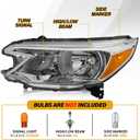 Headlight Assembly Compatible with Honda CR-V 2012 2013 2014 Halogen Type, Pair Set of OE-Style CRV Headlamp Replacements for 33100T0AA01 33150T0AA01, W/O Bulbs, Chrome Housing Amber Reflector
