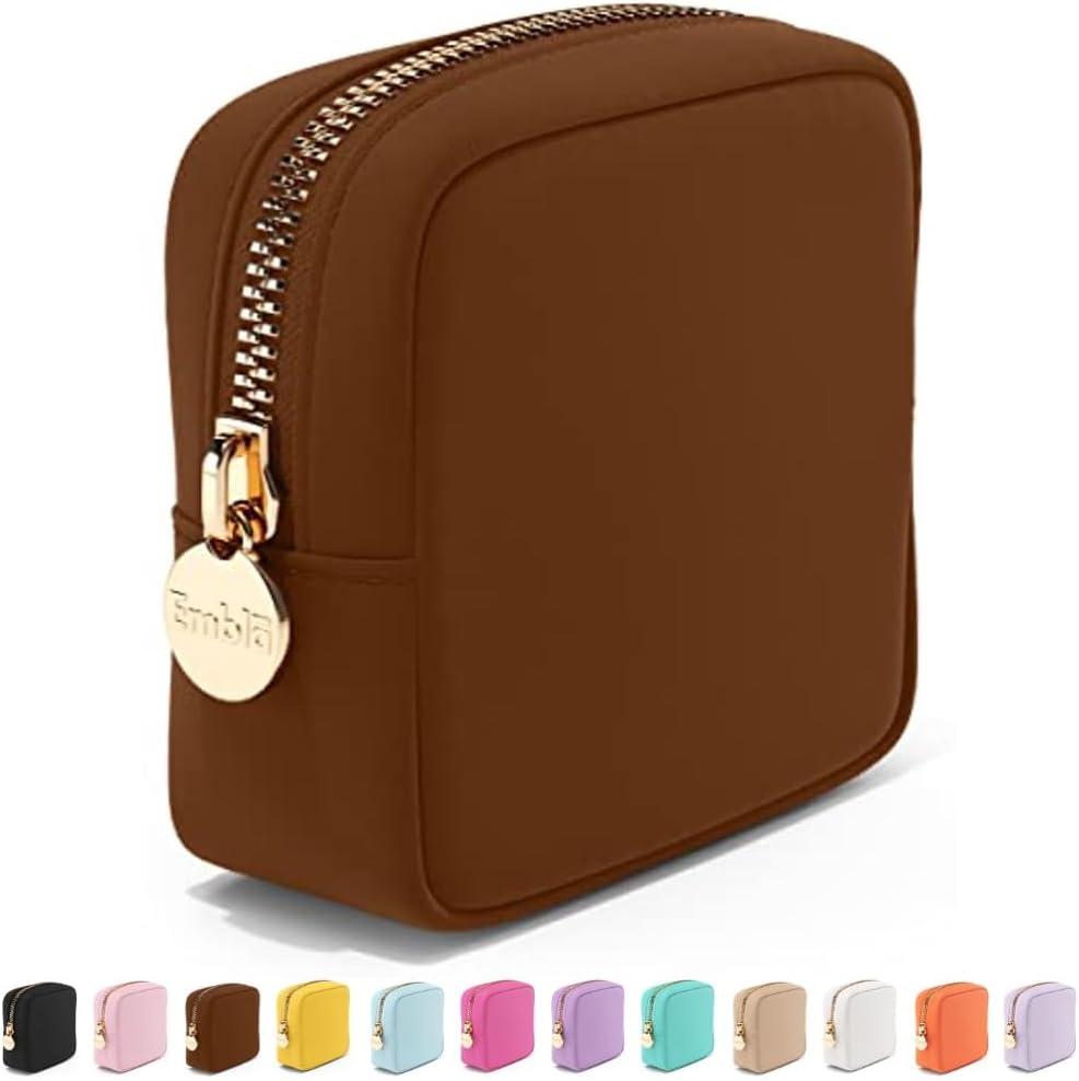Embla Makeup Bag Travel Cosmetics Pouch and Toiletry Bag, Nylon Zipper Pouch Purse, Cute Make Up Organizer Storage Tote for Women Girls, Waterproof Travel Skincare Case, Small Makeup Bags, Chocolate (Mini)