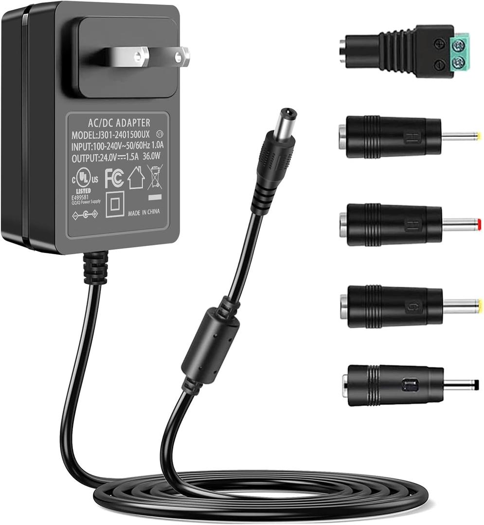 Gonine 24V 1.5A Power Supply, DC 24V Power Cord, for 24Vdc LED Light Strip 24 Volt Essential Oil Diffuser, AC 100-240V to DC 24 V 1.5A 1A 0.5A Adapter UL Certificate, (Not Battery Charger).