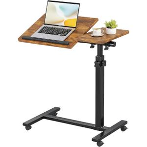 Overbed Tables, Hospital Table, Adjustable Height Protable Standing Rolling Desk, C-Shaped Bed Table for Livingroom and Bedroom, Brown, 22.4" x 15.9" x 22.8"
