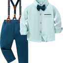 ZOEREA Toddler Baby Boy Suit Clothes Gentleman Wedding Outfits Long Sleeve Dress Shirt + Suspender Pants + Bowtie 1-5T (S)