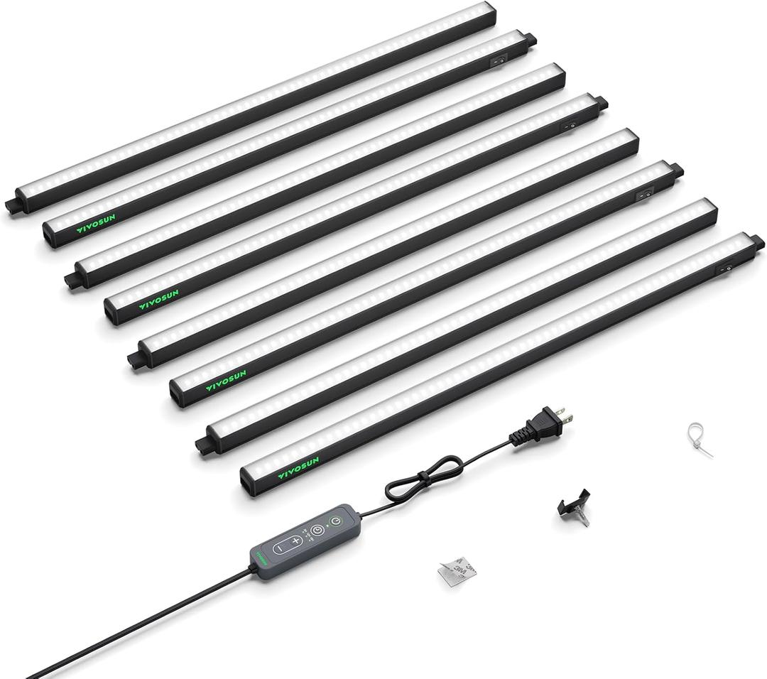 VIVOSUN T5 Grow Lights for Indoor Plants, 5000K Full Spectrum 120W (8 x 15W), 2FT LED Plant Light Strip with Timer & Dimming Controller for Seed Starting, Hydroponics, SGS Compatible, Linkable, 8-Pack