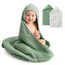 Baby Bath Towels, 100% Muslin Cotton Hooded Baby Towels for Newborn, 2 Pack Baby Towels with Hood for Infant Toddler and Kids, Large 32x32Inch Unisex Bath Essentials, Soft and Absorbent