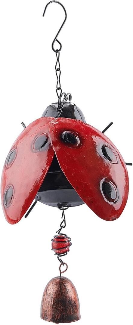 GORGECRAFT Metal Ladybug Wind Chime Lucky Wind Bell Rustic Home Ornaments for Garden Yard Patio Indoor Outdoor Hanging Decoration