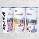 City Themed Artwork Tumbler Collection - Designed in the USA - 20oz Vacuum Insulated Tumbler with Lids - Stainless Steel Coffee Travel Mug with, Cup for Hot Cold Drinks (Paris)