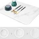 Stone Drying Mat for Kitchen Counter, Super Absorbent, Heat Resistant Dish Drying Mats, Eco-Friendly Diatomaceous Earth Stone Rack Tableware Mat (15.7x11.8 inch, Whtie Marble)