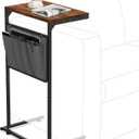 Vantic C Shaped End Table, Small Side Table for Couch and Recliner, Slide Under Sofa Tray Desk with Storage Bag for Living Room and Bedroom, Rustic Brown