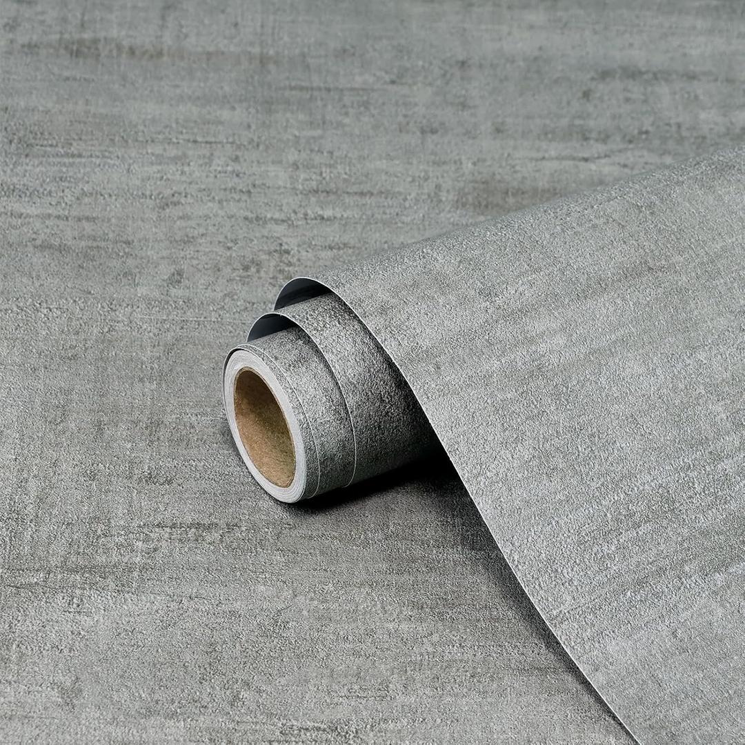 SOON AFTER Light Gray Modern Concrete Wallpaper Peel and Stick Contact Paper 23.6"x472" Self-Adhesive Removable Wall Paper Waterproof Vinyl for Room Walls Cabinets Furniture