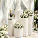 Cylinder Stands for Party 5Pcs Round Pedestal Stand Foldable Cardboard Columns Cylinder Tables for Parties Baby Shower Birthday Wedding Pillars Display Decoration (White,5PCS)