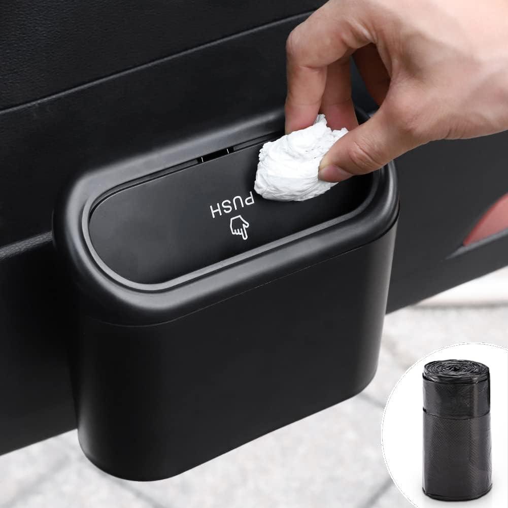 Accmor Car Trash Can with Lid, Mini Auto Dustbin Garbage Organizer with 30 Pcs Plastic Trash Bag, Automotive Garbage Container Bin for Vehicle, Home, Office (1 Black)