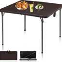 34" Folding Table, Portable Square Folding Card Table with Collapsible Legs & Carrying Handle, Plastic Tables for Camping,Picnic, Office, Party, Brown