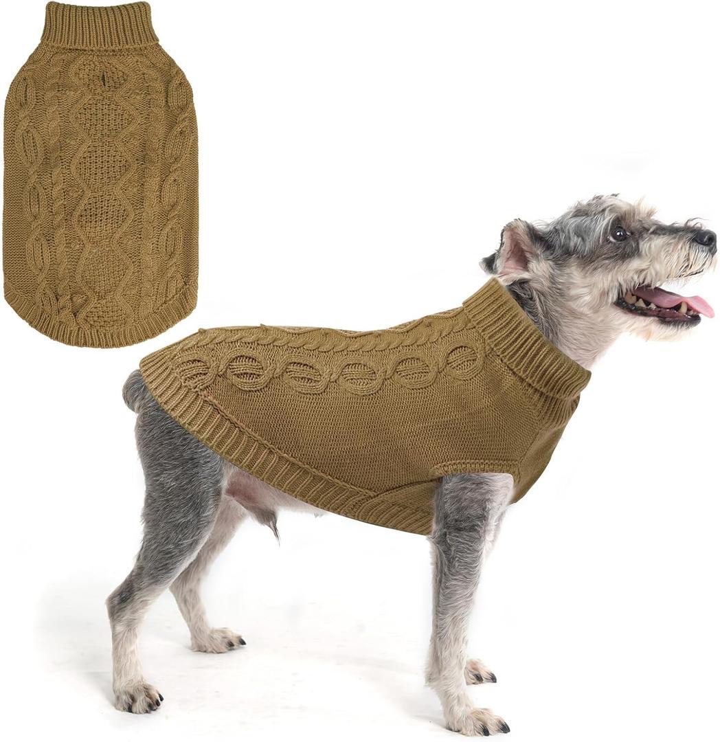 SCENEREAL Fall Knitted Dog Sweater for Large Medium Small Dogs, Cat Dog Winter Coat Warm Sweatershirts Outfits, Classic Pet Clothes with Leash Hole, Soft Pet Knitwear Apparel for Girls Boys, Beige S (Small(Back Length 12in))