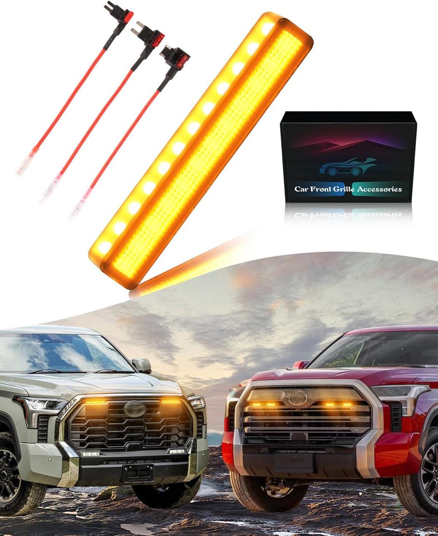 Front Bumper LED Grill Light for 2019-2024 2025 Toyota Tundra Raptor Marker Grille Lamp Tundra Exterior Accessories (Amber Lights, 4)
