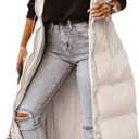 Shanfetl Women's Long Quilted Vest Hooded Maxi Length Sleeveless Puffer Vest Padded Coat Winter Outerwear (Beige)