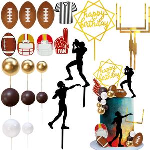 21PCS Football Cake Topper Set 21 Pieces Including Acrylic Happy Birthday Topper Rugby Ball Players Cupcake Toppers Sports Theme Party Decorations for Birthday Game Day Baby Shower