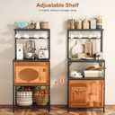 Korfile Kitchen Bakers Rack with Storage Shelves, Small Coffee Bar Cart with 8 Hooks, 4 Tiers Microwave Stand Station with Adjustable Shelves, Freestanding Kitchen Appliance Organizer, Black Oak