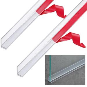Newtay 2 Pcs 3/8'' x 73'' Long Clear Vinyl L-Type Seal Strip with Pre-Applied Self Adhesive Threshold Water Dam Barrier Bathroom Glass Shower Door Seal Strip for Gap Frameless Shower Door