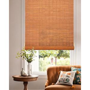 36''W X 72''H Cordless Bamboo Roman Shades, Light Filtering Roll Up Bamboo Blinds for Interior Window Home Patio Porch, Yellow Brown