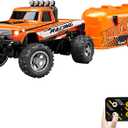 Mini Rc Truck, 1:64 Scale Monster Truck Remote Control Car with Lights, 2.4Ghz Mini Alloy Remote Control, Speed/Steering Adjustable (Orange)