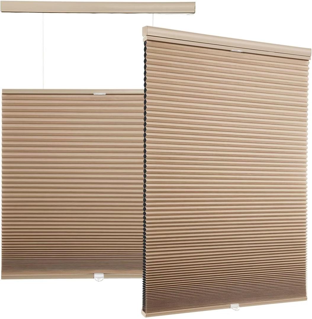 Custom Top Down Bottom Up Cellular Shades, Light Filtering Cordless Blinds for Indoor Windows, Pull Down Honeycomb Blinds Easy to Install, Brown
