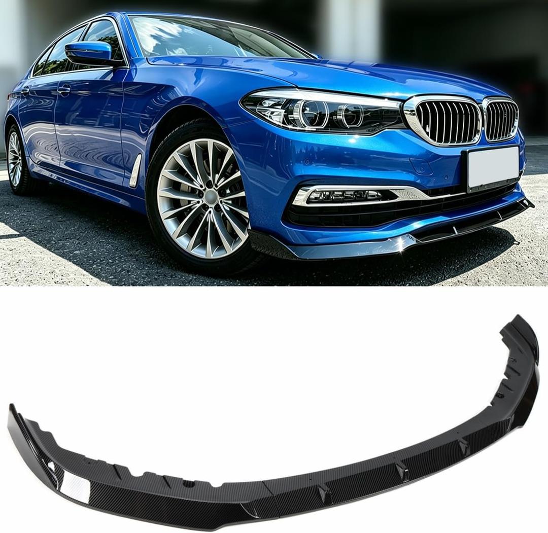 Front Lip Fits for 2017-2020 BMW G30 5 Series Base Pre-LCI, Fits for 520i 530i 530e 535i 540i, V Style Bumper Air Dam Lower Chin Spoiler Splitter, Protection Body (Carbon Fiber Pattern) - WheelX