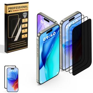 3 Pack for iPhone 14 Pro Max iPhone15 iPhone 16 Pro Max Screen Protector,Tempered Glass,2 HD 1 Privacy with Installation Frame Anti-spy HD 12FT Military Grade Shatterproof Bubble Free