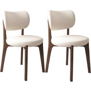 Solid Wood Dining Chairs Kitchen Chairs Set of 2 Mid Century Modern Dining Chairs with Wooden Frame and Upholstered Farmhouse Dining Room Chairs for Kitchen,Living Room A-Dark Walnut + White