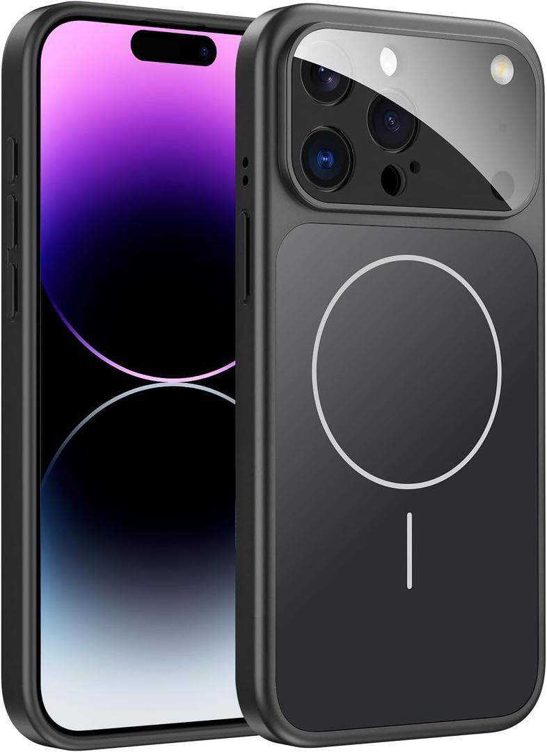 TOBOVON for iPhone 14 Pro Max Case with Camera Lens Protector, Compatible with MagSafe, Slim Matte Magnetic Shockproof Phone Cover for iPhone14 ProMax, Black