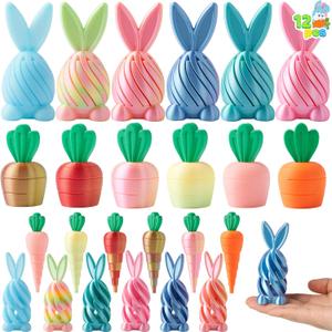 JOYIN 12Pcs Easter 3D Printed Toys, Bunny and Carrot Fidget Toys, 3D Printed Stress Relief Toys for Classroom Prize Supplies, Party Favors, Easter Egg Hunt Basket Stuffers Fillers.