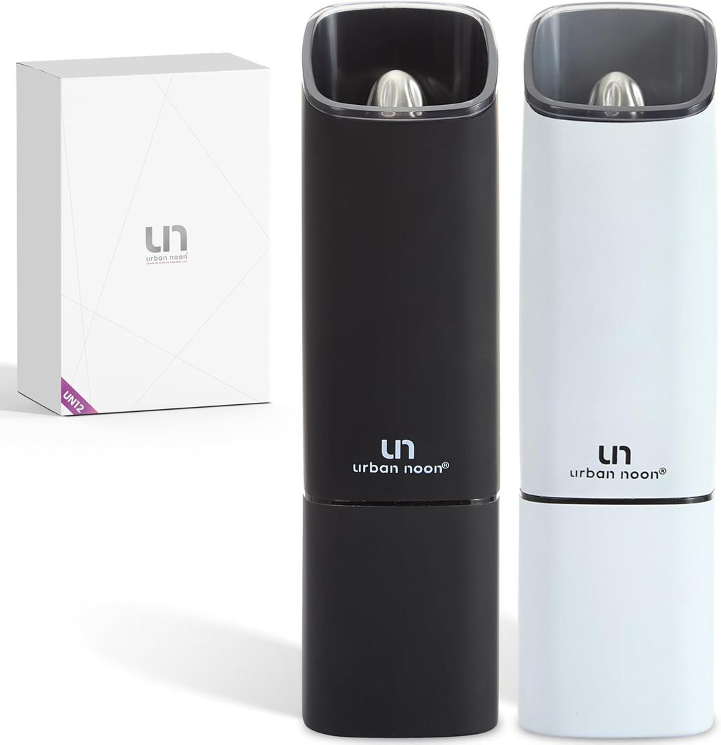 Gravity Electric Salt & Pepper Grinder Set - USB Rechargeable Salt & Pepper Grinders - Auto Seasoning Mills with Adjustable Coarseness & Light - Easy One Handed Use - Urban Noon (Black & White Matte)