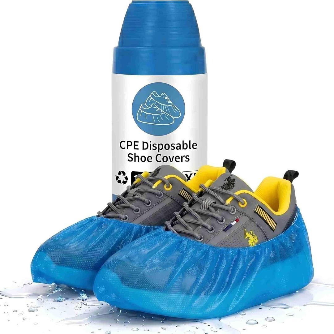 Shoe Covers Disposable Non-Slip, 100 Pack (50 Pairs) Waterproof CPE Boot Booties with Compact Roll for Easy Storage, Hygienic Foot Covers for Indoors, Real Estate, Home Cleaning, Fits Most (100pcs+size Xl(17x45cm))