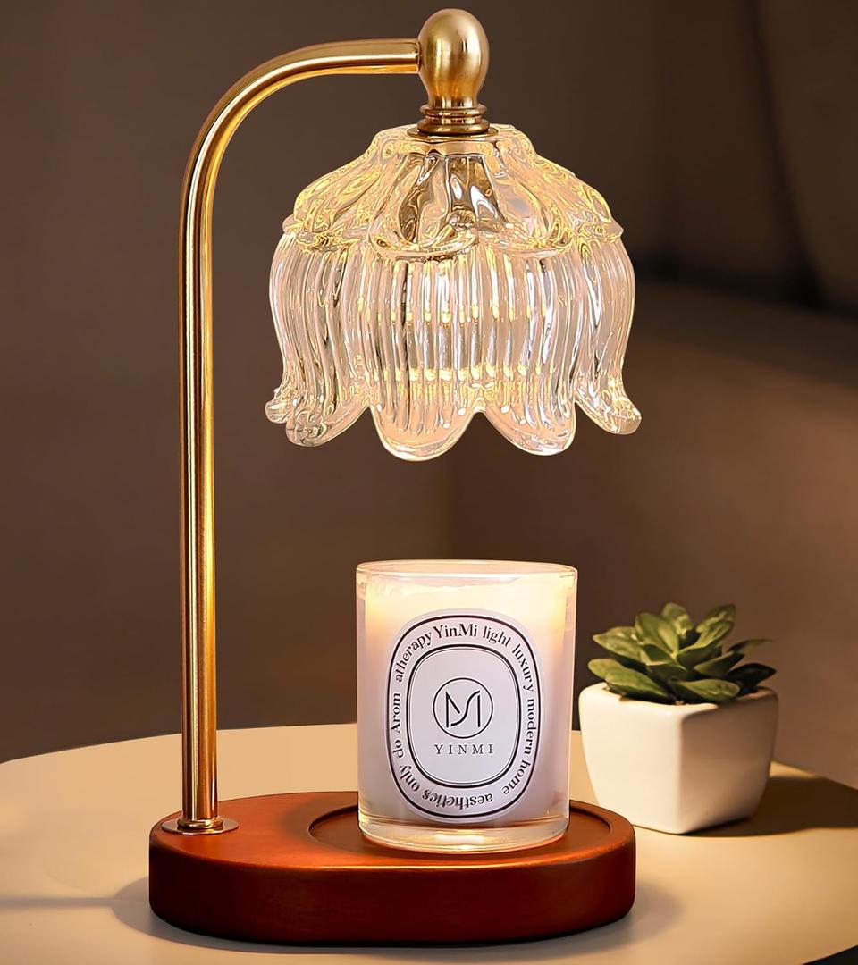 Candle Warmer Lamp with Timer Dimmable,Antique Brass Candle Lamp,Wax Melt Warmer Light for Jar Candles,Mother's Day/Birthday/Christmas Gifts for Mom/Wife,Home Decor Lamp,with 2 Bulbs