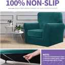 ZNSAYOTX Luxury Velvet Chair Slipcovers with Arms 2 Piece Stretch Chair Covers for Living Room Soft Armchair Slipcover Anti Slip Dog Pet Friendly Furniture Protector (Deep Teal),30"-47"(1 Cushion)