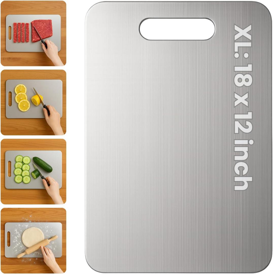 Titanium Cutting Board, 100% Pure Titanium Cutting Boards for Kitchen  Non Stick, Food-Grade, Hygiene & Durability Chopping Mat, Double Sided Chopping Board, Dishwasher Safe (17.7 x 11.8 inch)